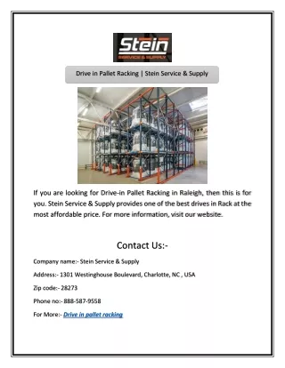 Drive in Pallet Racking | Stein Service & Supply