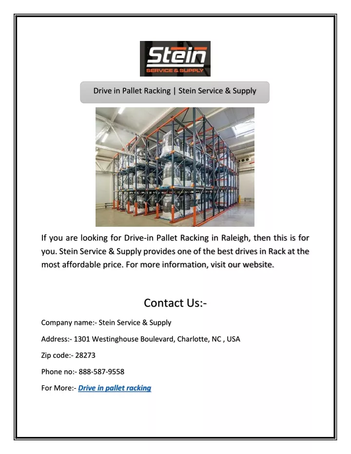 drive in pallet racking stein service supply