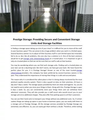 Prestige Storage- Providing Secure and Convenient Storage Units And Storage Facilities