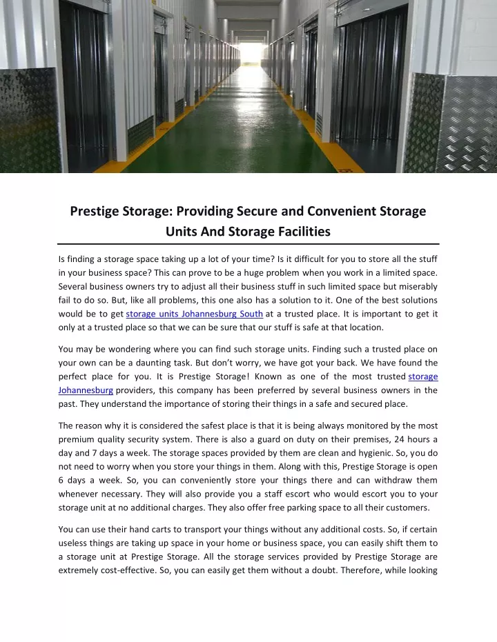 prestige storage providing secure and convenient