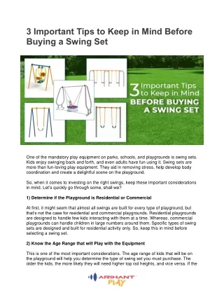 3 Important Tips to Keep in Mind Before Buying a Swing Set - ArihantPlay