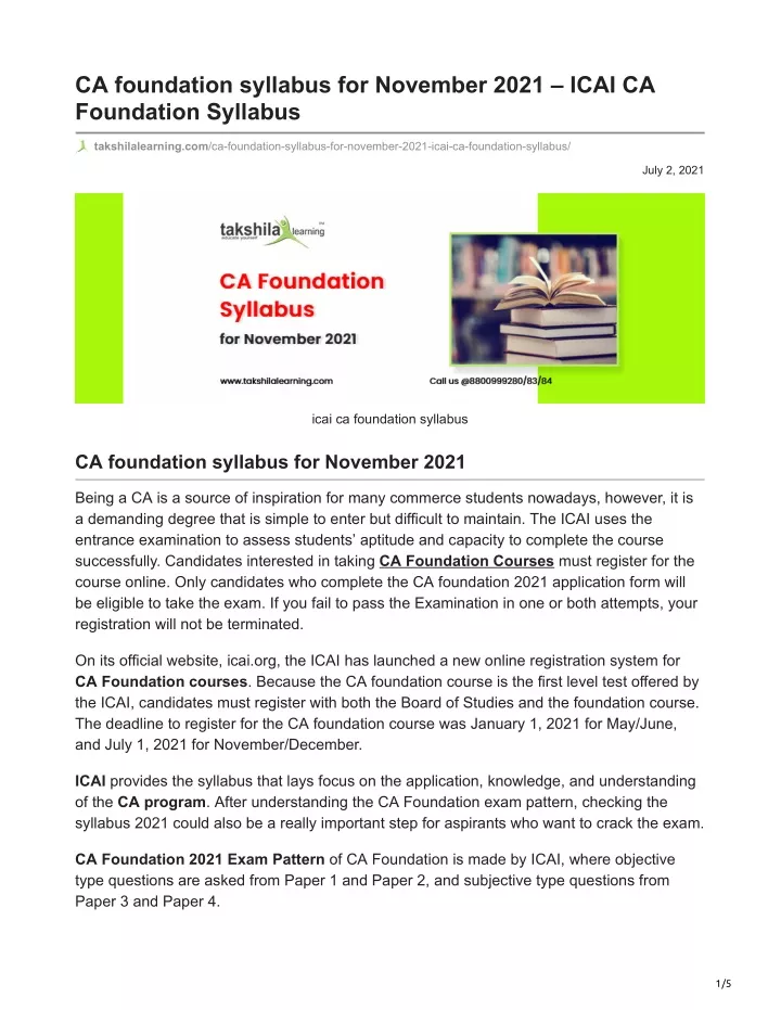 ca foundation syllabus for november 2021 icai