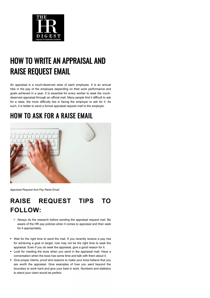 how to write an appraisal and raise request email
