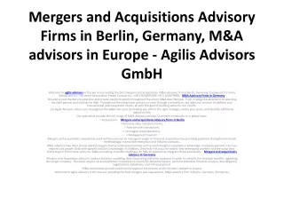 Mergers and Acquisitions M&A Advisory Firms in Berlin, Germany, Europe