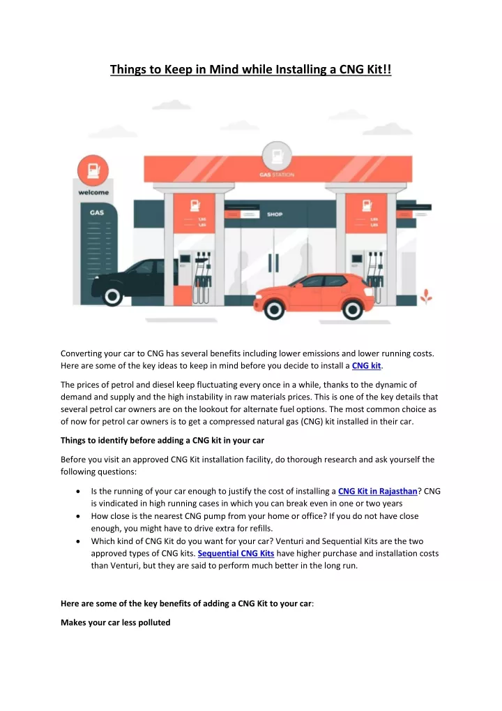 things to keep in mind while installing a cng kit