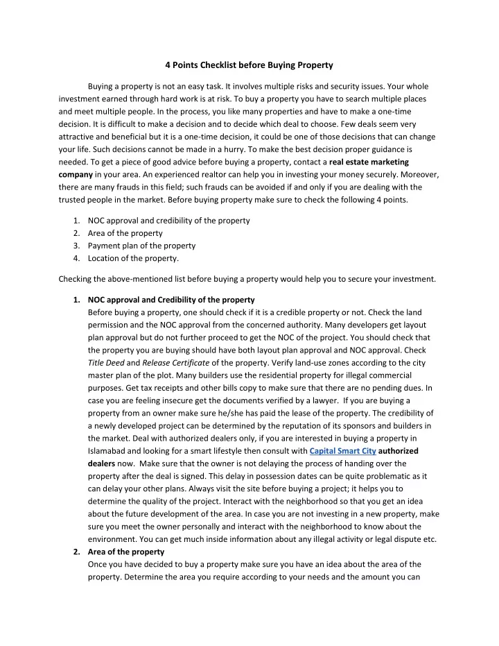 4 points checklist before buying property