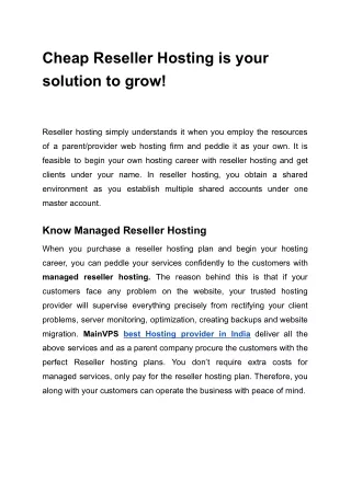 Cheap Reseller Hosting is your solution to grow
