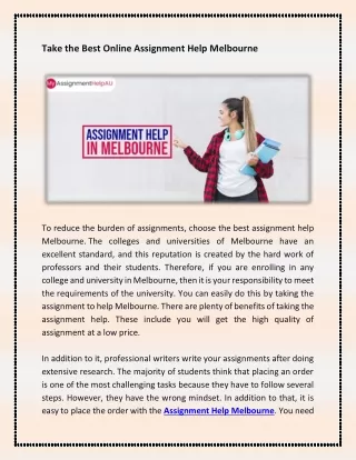 take the best online assignment help melbourne