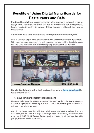 Benefits of Using Digital Menu Boards for Restaurants and Cafe