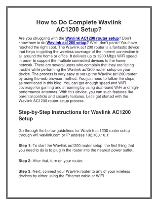 How to Do Complete Wavlink AC1200 Setup?