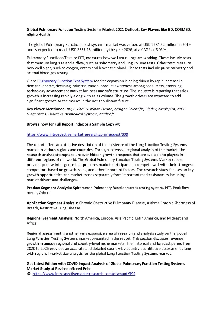 global pulmonary function testing systems market