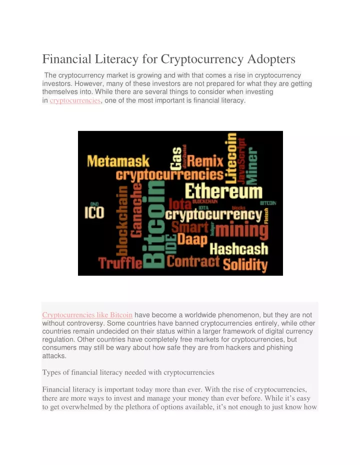 financial literacy for cryptocurrency adopters