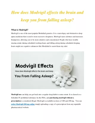 How does Modvigil effects the brain and keep you from falling asleep?