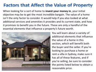 Factors that Affect the Value of Property
