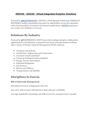 enovia vias3d virtual integrated analytics