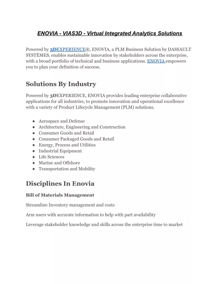 enovia vias3d virtual integrated analytics