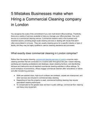 5 Mistakes Businesses make when Hiring a Commercial Cleaning company in London