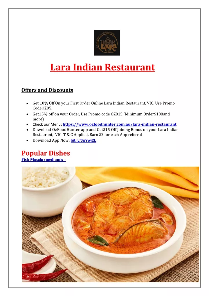 lara indian restaurant offers and discounts
