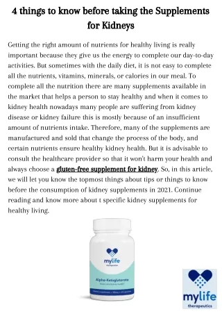 Gluten free supplement for Heart and Kidney - MyLifeTherapeutics