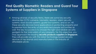Find Quality Biometric Readers and Guard Tour Systems