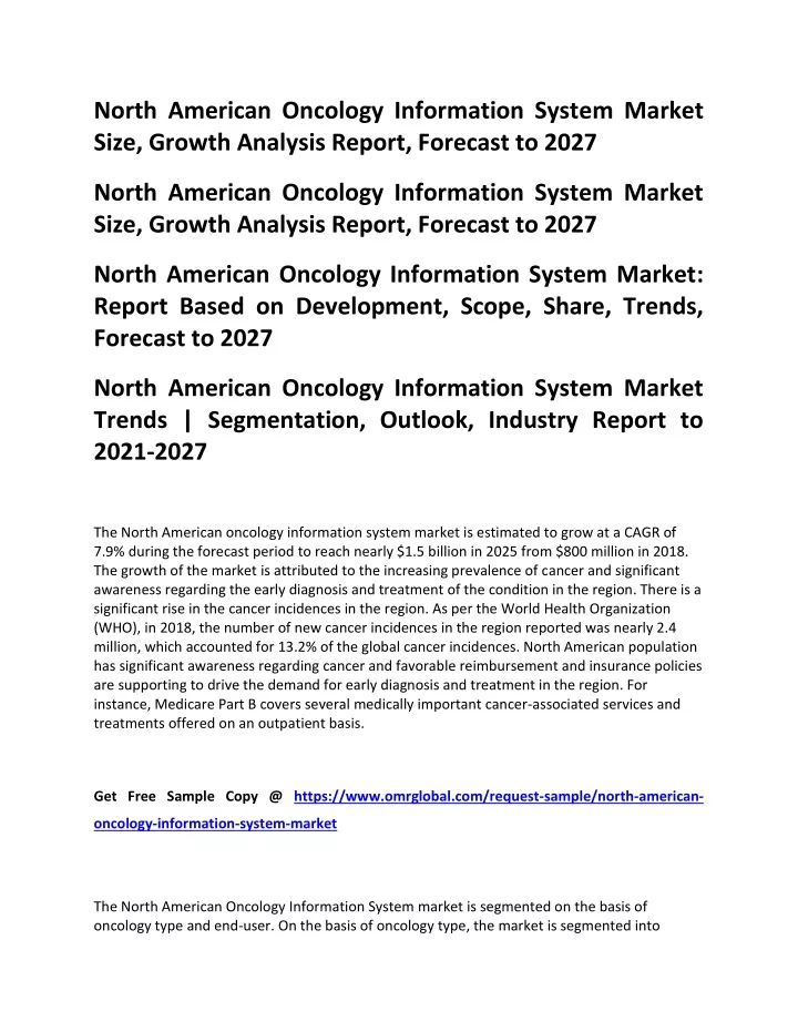 north american oncology information system market
