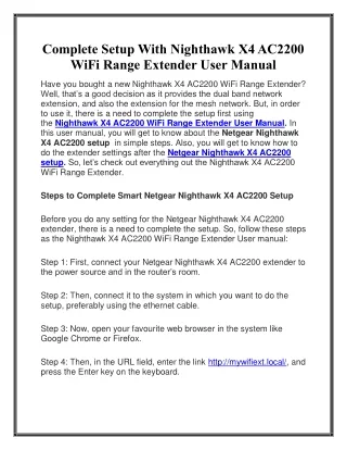 Complete Setup With Nighthawk X4 AC2200 WiFi Range Extender User Manual