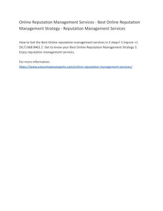 Online Reputation Management Services - Best Online Reputation Management Strate