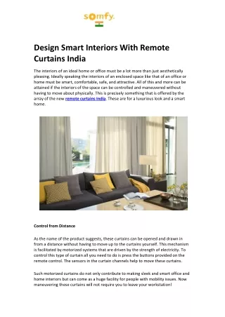 Design Smart Interiors With Remote Curtains India