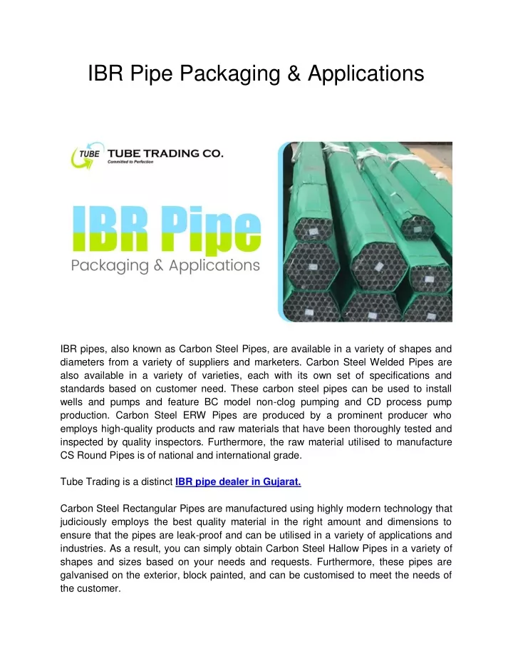 ibr pipe packaging applications