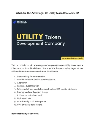 what are the advantages of utility token