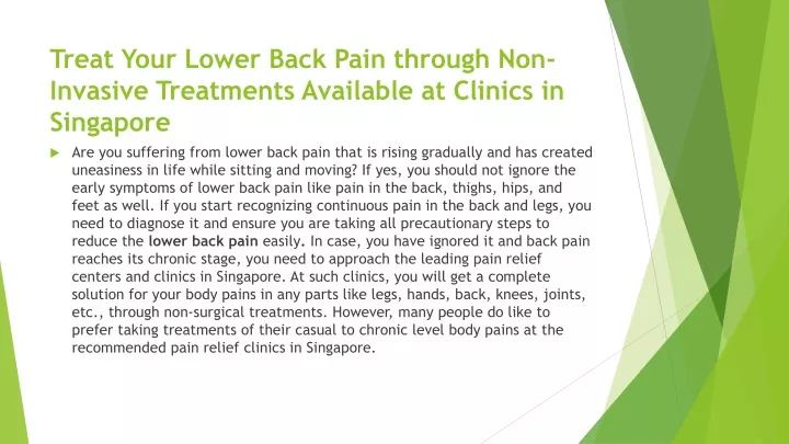 treat your lower back pain through non invasive treatments available at clinics in singapore