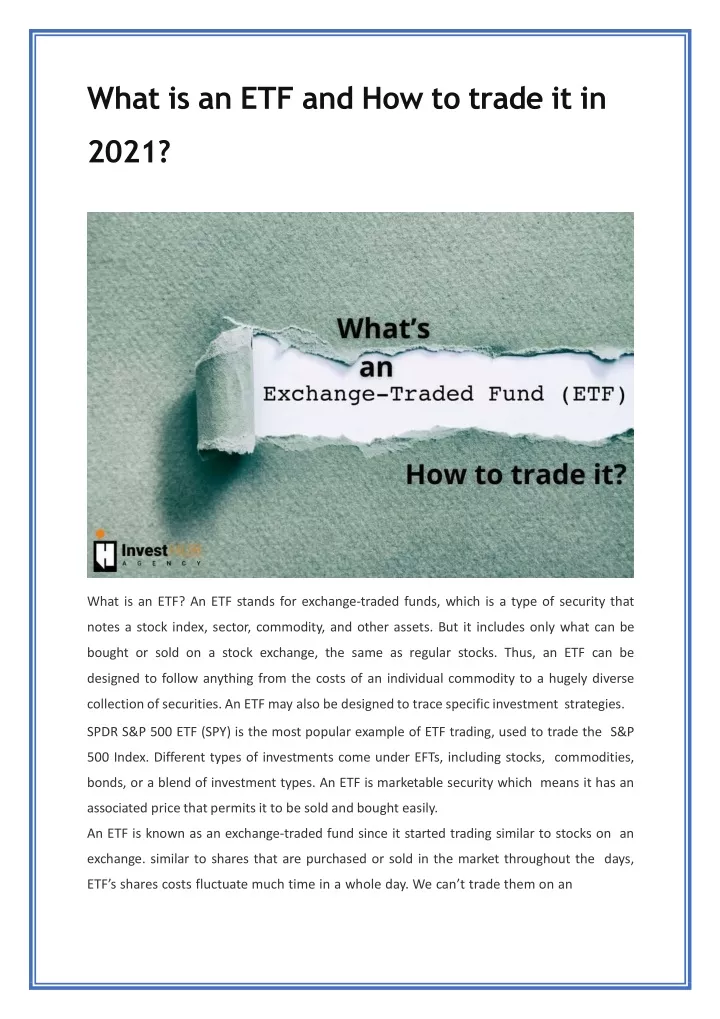 what is an etf and how to trade it in 2021