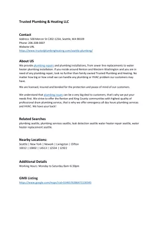 Trusted Plumbing & Heating LLC