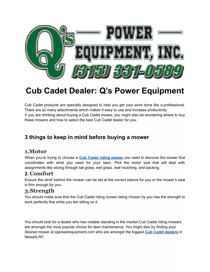 cub cadet dealer q s power equipment
