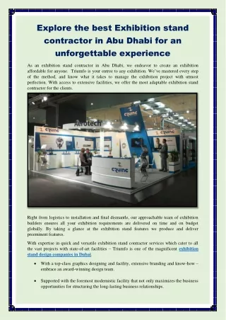Explore the best Exhibition stand contractor in Abu Dhabi for an unforgettable experience