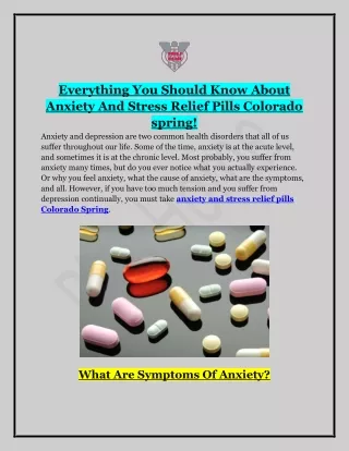 Anxiety And Stress Relief Pills Colorado Spring | Pills Home