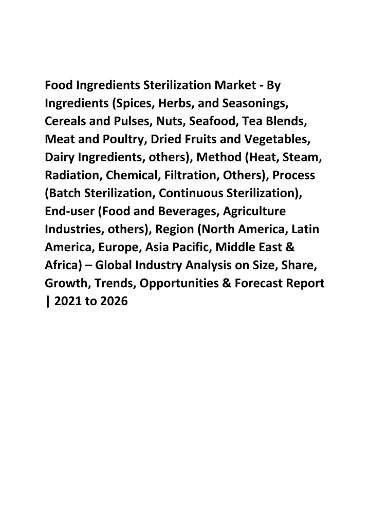 food ingredients sterilization market