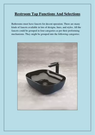 restroom tap functions and selections