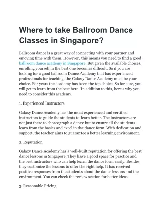 Where to take Ballroom Dance Classes in Singapore?