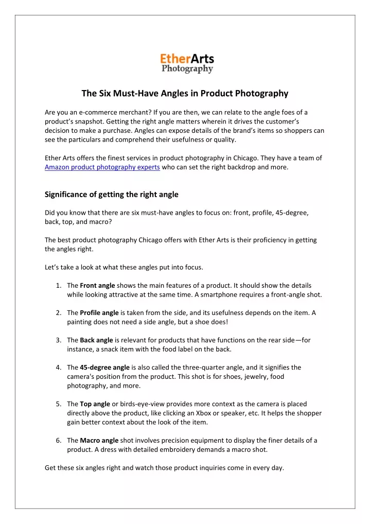 the six must have angles in product photography