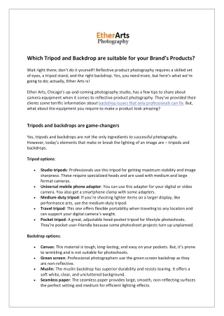 which tripod and backdrop are suitable for your