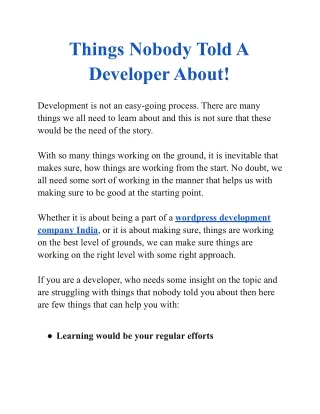 Things Nobody Told A Developer About!