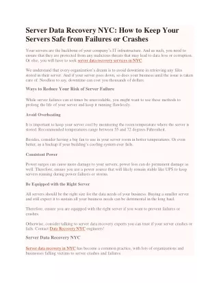 Server Data Recovery NYC: How to Keep Your Servers Safe from Failures or Crashes
