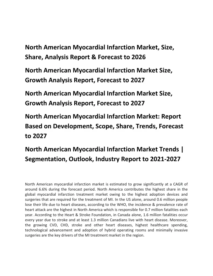 north american myocardial infarction market size