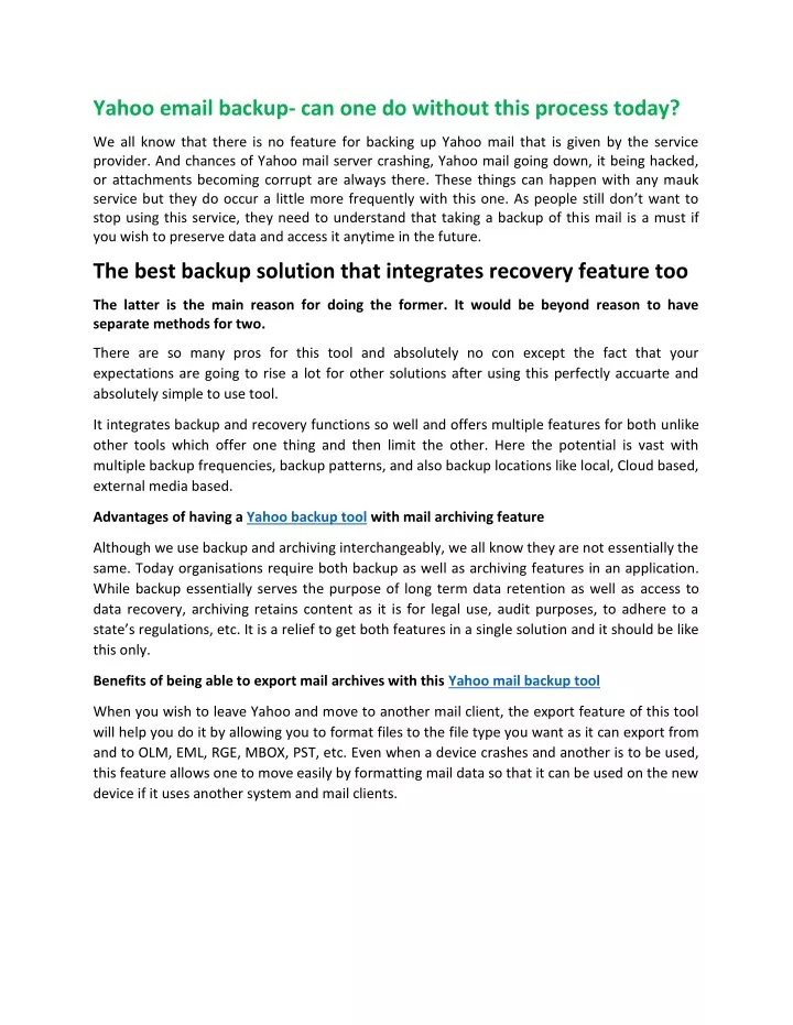 yahoo email backup can one do without this