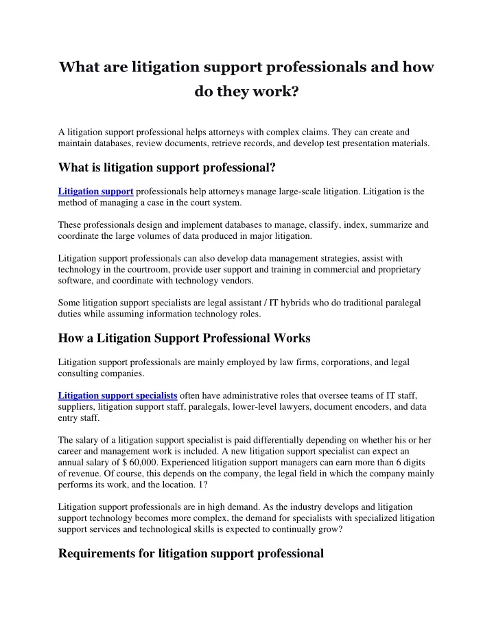 what are litigation support professionals