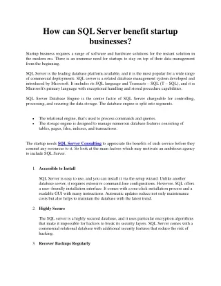 how can sql server benefit startup businesses