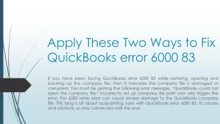 Learn How to resolve QuickBooks error 6000 83 effortlessly