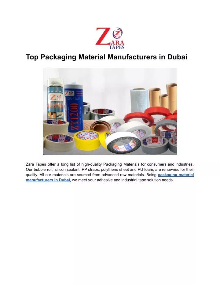 top packaging material manufacturers in dubai