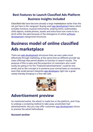 best features to launch classified ads platform